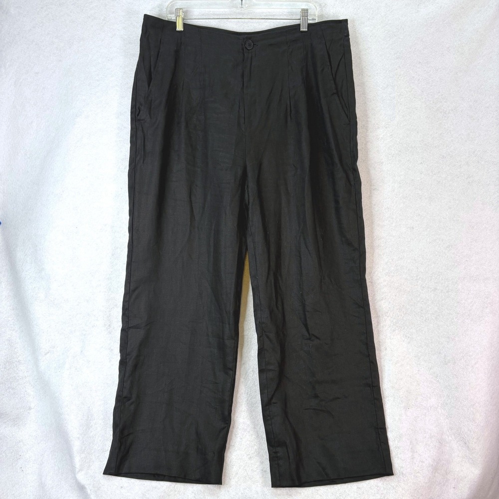 Banana Republic 100% Linen Wide Leg Black Trousers Women 16S Coastal Minimalist